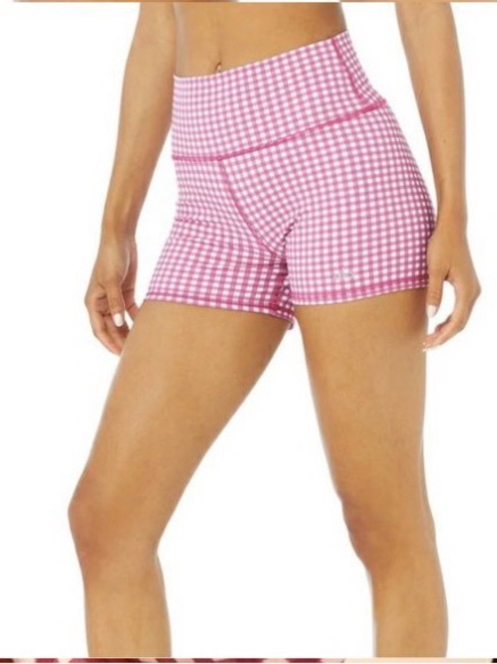 Alo Yoga 4” Vapor High Waist Gingham Short in Raspberry Sorbet Small